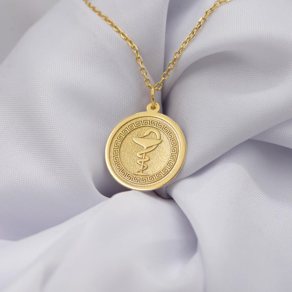 14K Solid Gold Medical Symbol Necklace, Personalized Doctor
