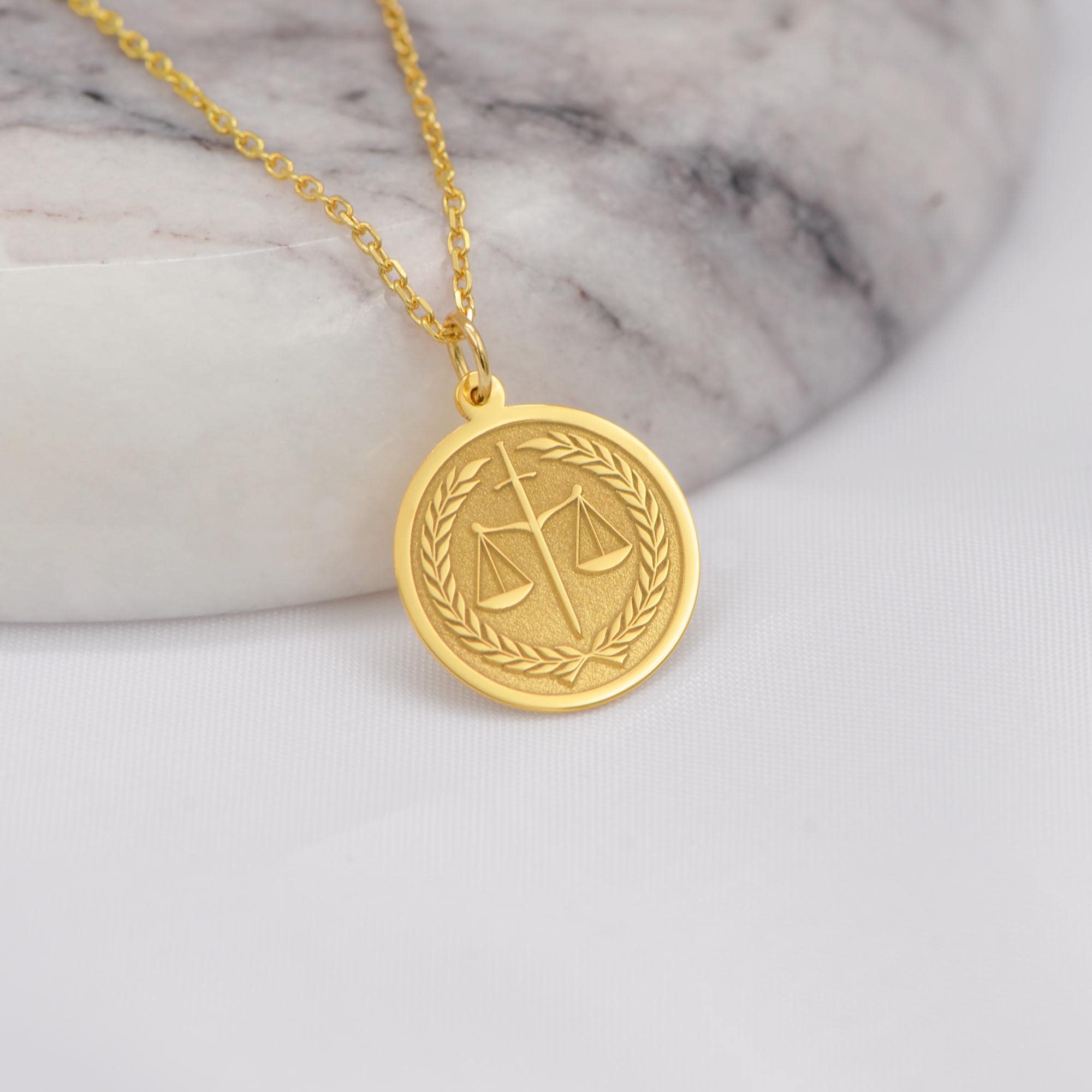 14K Solid Gold Scale of Justice Necklace – Personalized Law Symbol