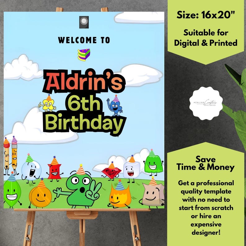 BFDI Birthday Welcome Sign, Cartoon Object Show Party Poster (digital ...