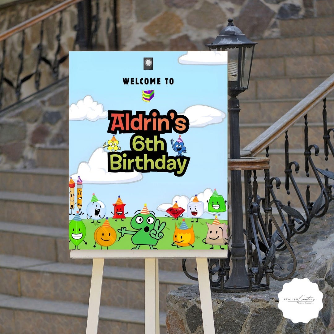 BFDI Birthday Welcome Sign Template, Cartoon Object Show Party Welcome ...