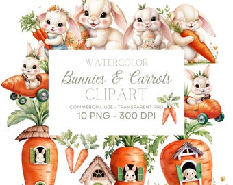 Cute Easter Bunny Carrot Clipart Bundle Easter Rabbit PNG Spring Bunnies Boho Nursery Graphic Set, Bunny Carrot Clipart, Transparent