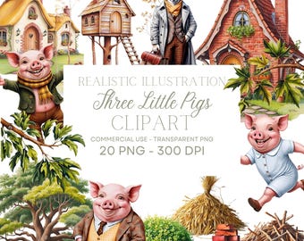 Three Little Pigs Clipart Bundle Three Little Pigs PNG Little Pigs Story Graphic Set, Nursery Rhyme Clipart,Little Pigs Clipart, Transparent
