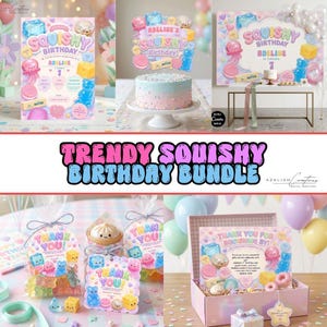 Può includere: Un set digitale per feste di compleanno con grafiche color pastello di giocattoli squishy, tra cui orsetti gommosi, macaron e panetti di burro. Il set include modelli di invito, un topper per torta, biglietti di ringraziamento ed etichette.