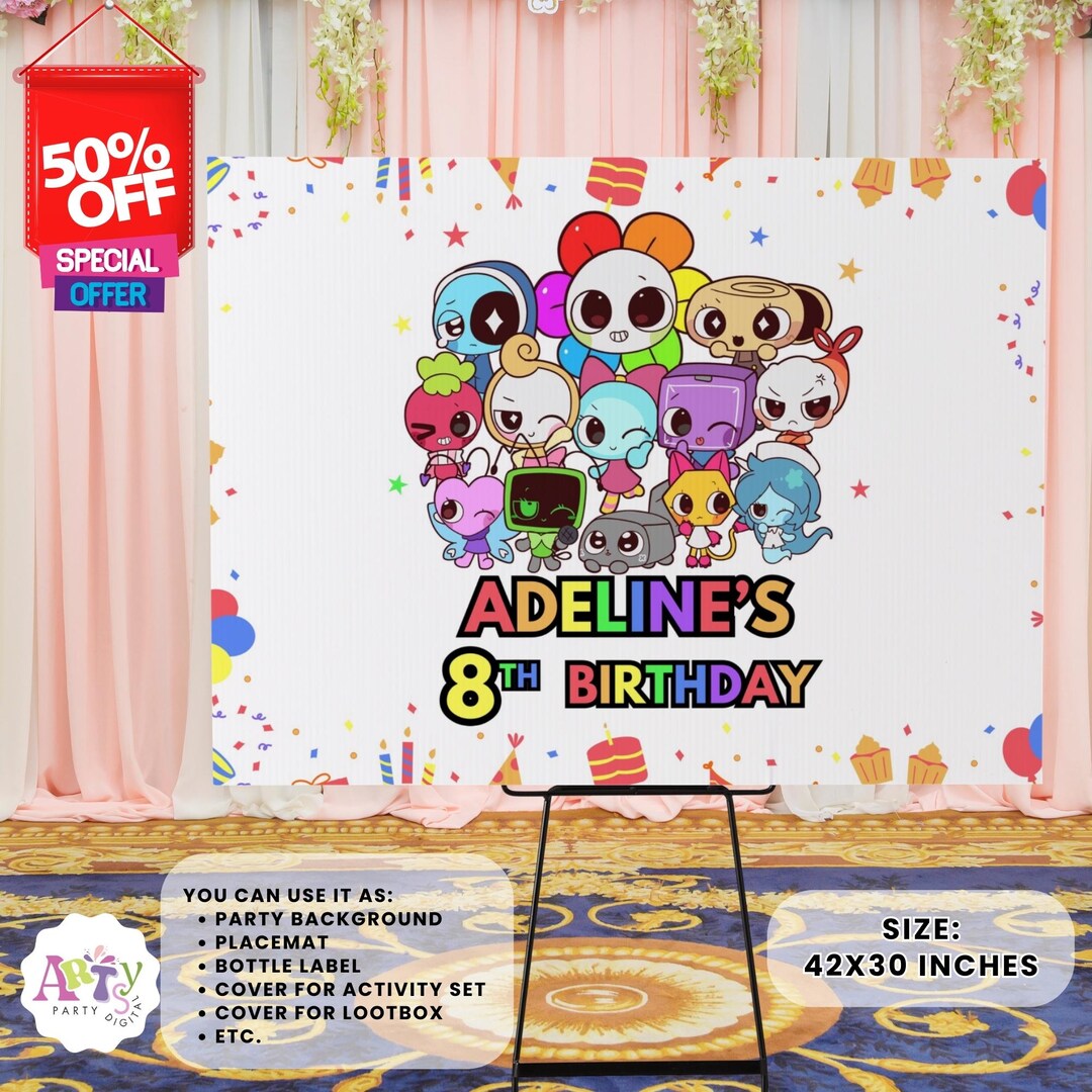 Dandy World Birthday Backdrop, Colorful Cartoon Party Banner (digital ...