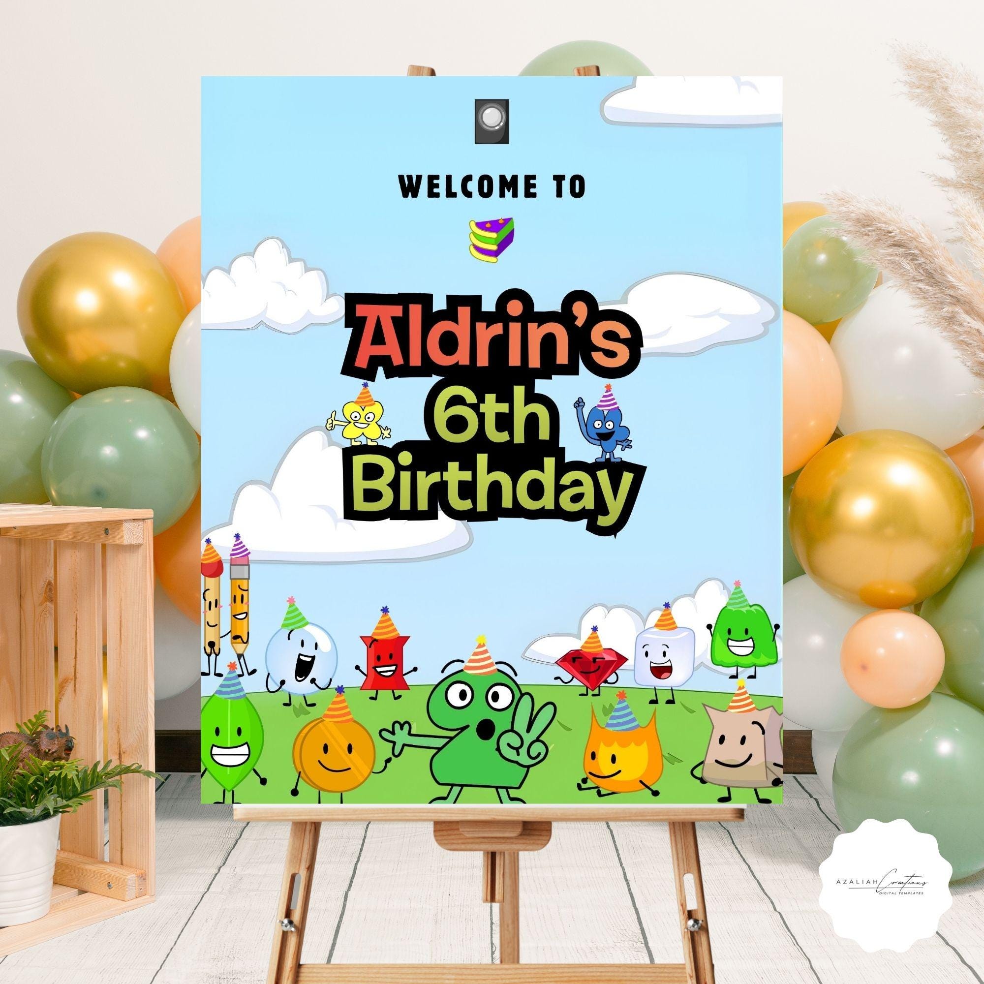 BFDI Birthday Welcome Sign, Cartoon Object Show Party Poster (digital ...