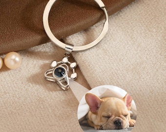 Bulldog Projection Photo Key Ring, Dog Paw Picture Keychian, Cat Paw projection photo Keychian, Pet Loss Gift, Memorial Photo Gift for Her