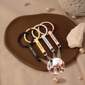 Photo Projection Keychain, Memorial Picture Keychain Projection Keyring, Engraved Name Keychain, Birthday Gift for Him Her, Christmas Gift