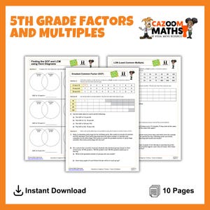 5th Grade Math Worksheets Factors and Multiples Practice with Answers | Homework & Review for Kids Learning