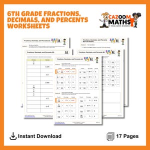 Fractions Decimals and Percents Activities for 6th Grade | Fun CCSS Aligned Math Worksheets & Practice Pages