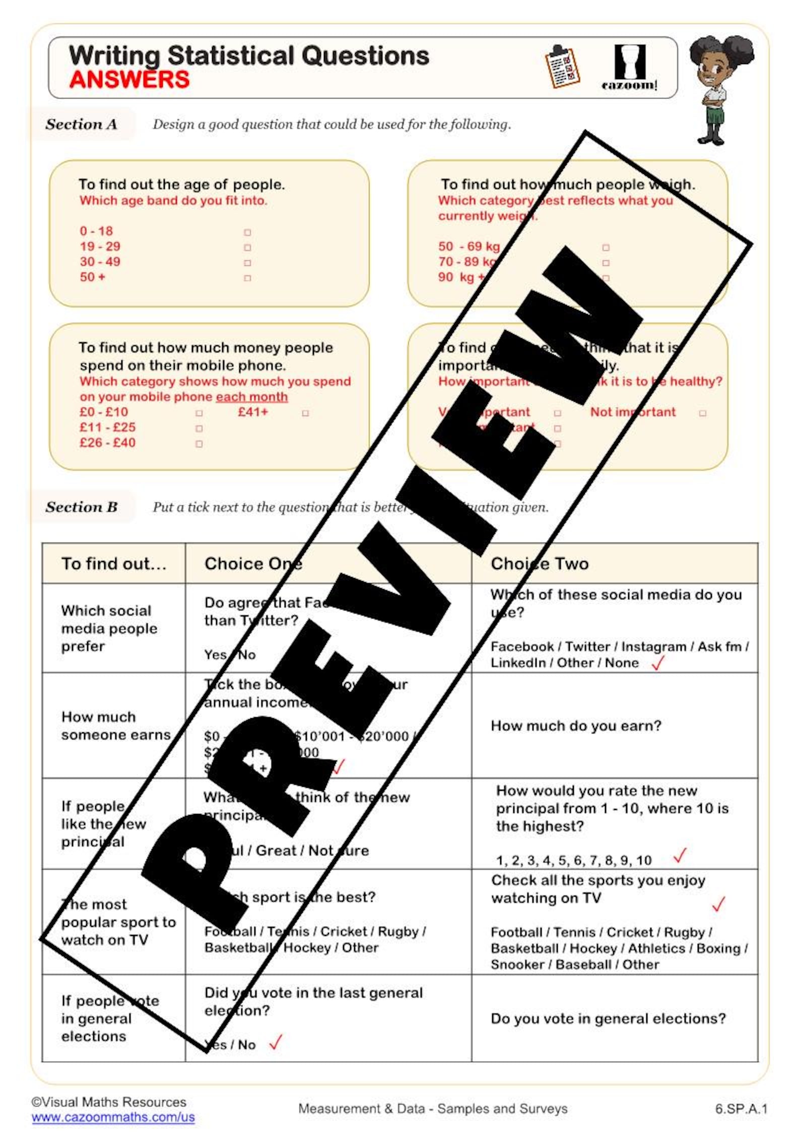 Identifying Problems in Statistical Questions Worksheets | 6th Grade ...