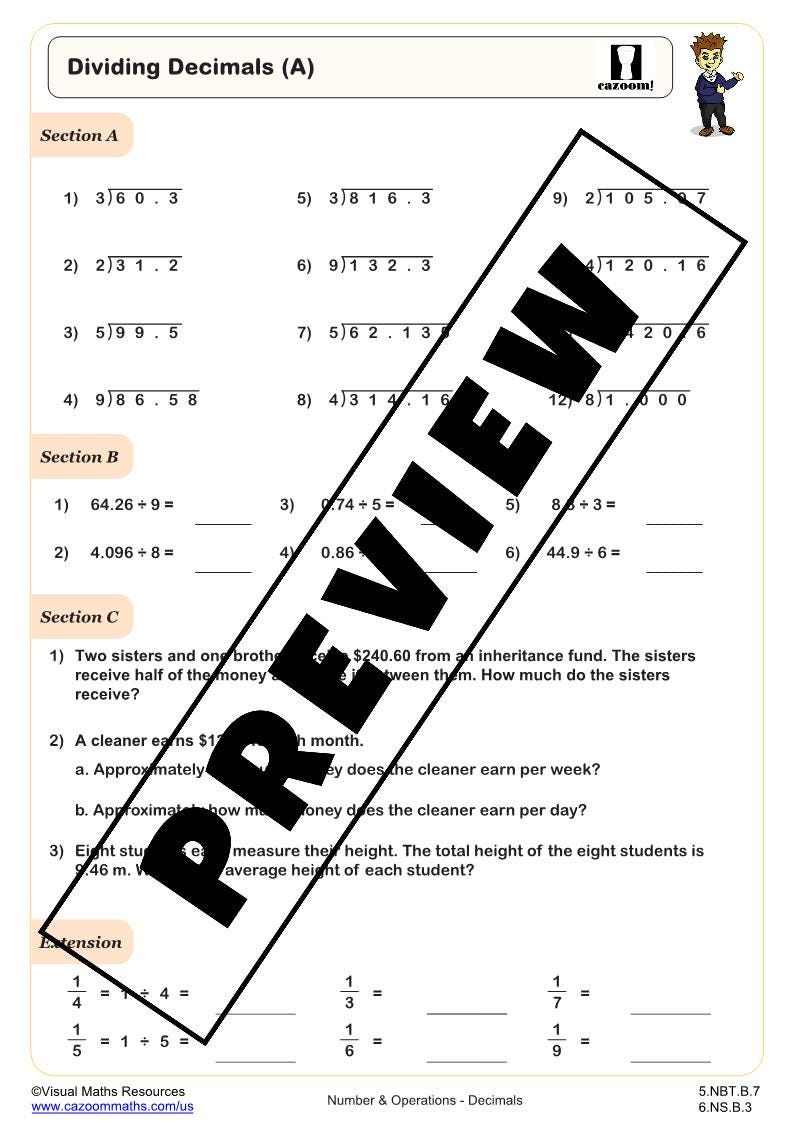Dividing Decimals Practice Worksheets for 6th Grade | Number and ...