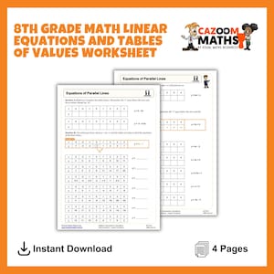 Linear Equations and Tables of Values Worksheet | Printable 8th Grade Math Worksheet