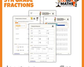 5th Grade Fractions Worksheets with Answers | Fun CCSS Aligned Math | Printable Math Practice for Kids & Homeschool Fraction Activities