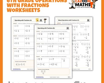 Basic Operations With Fraction Printable Math Worksheets | 6th Grade CCSS Aligned Math Worksheet