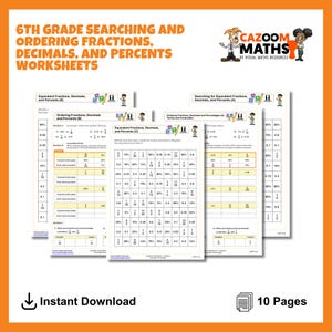 Ordering Fractions Decimals & Percents Worksheets | 6th Grade Math CCSS Aligned | Fun Practice Activities