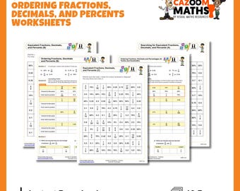 Ordering Fractions Decimals & Percents Worksheets | 6th Grade Math CCSS Aligned | Fun Practice Activities