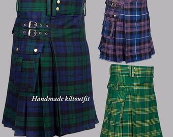 Men's Scottish Tartan Utility Kilt: Modern Kilt with Pockets