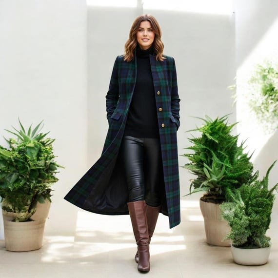 Women’s Custom Wool Tartan Coat | Scottish Long Winter Coat | Handmade Ladies Outerwear