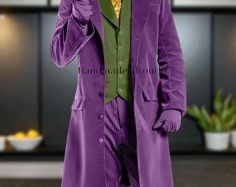 Joker-kostym för män: Lila kappa, grön väst och byxor - Skurk-cosplay