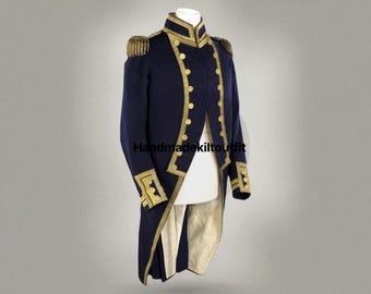 Regency Navy Officer Coat | Historical Military Tailcoat | 18th Century Steampunk Jacket | su
