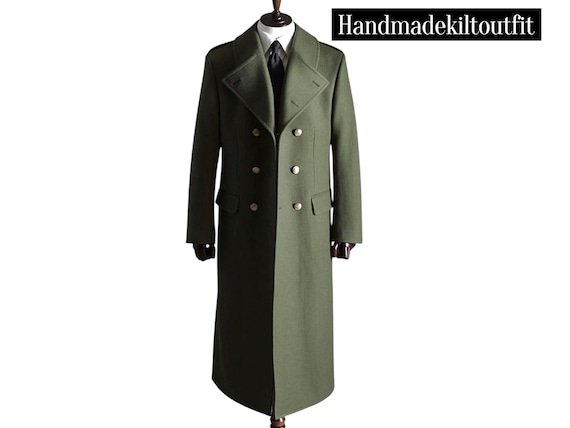 Army Green Military Long Coat for Men | Wool Winter Overcoat