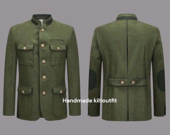 Dark Khaki Green Loden Jacket: Traditional Austrian Tyrolean Wool