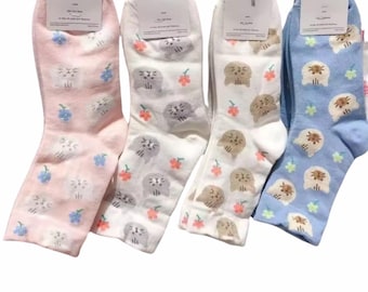 Cute Animal , Floral Embroidered Socks - Soft , Cozy Women&#39;s Crew Socks