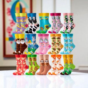 Colorful Cute Animal Pattern Crew Socks – Fun ,Cozy Cotton Socks for Women | Novelty Gift Idea