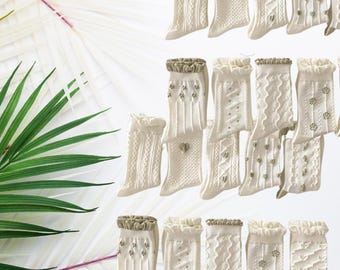 Vintage-Inspired Textured Knit Socks  Soft,  Elegant Ruffled Ankle Socks