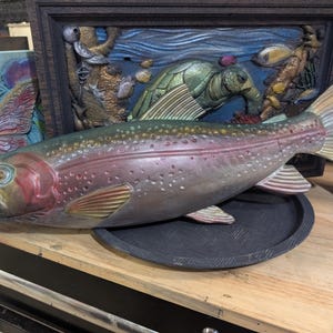 Rainbow Trout Carving - Carved from solid Cherry and colorized - 22&quot; long carved trout - FREE SHIPPING