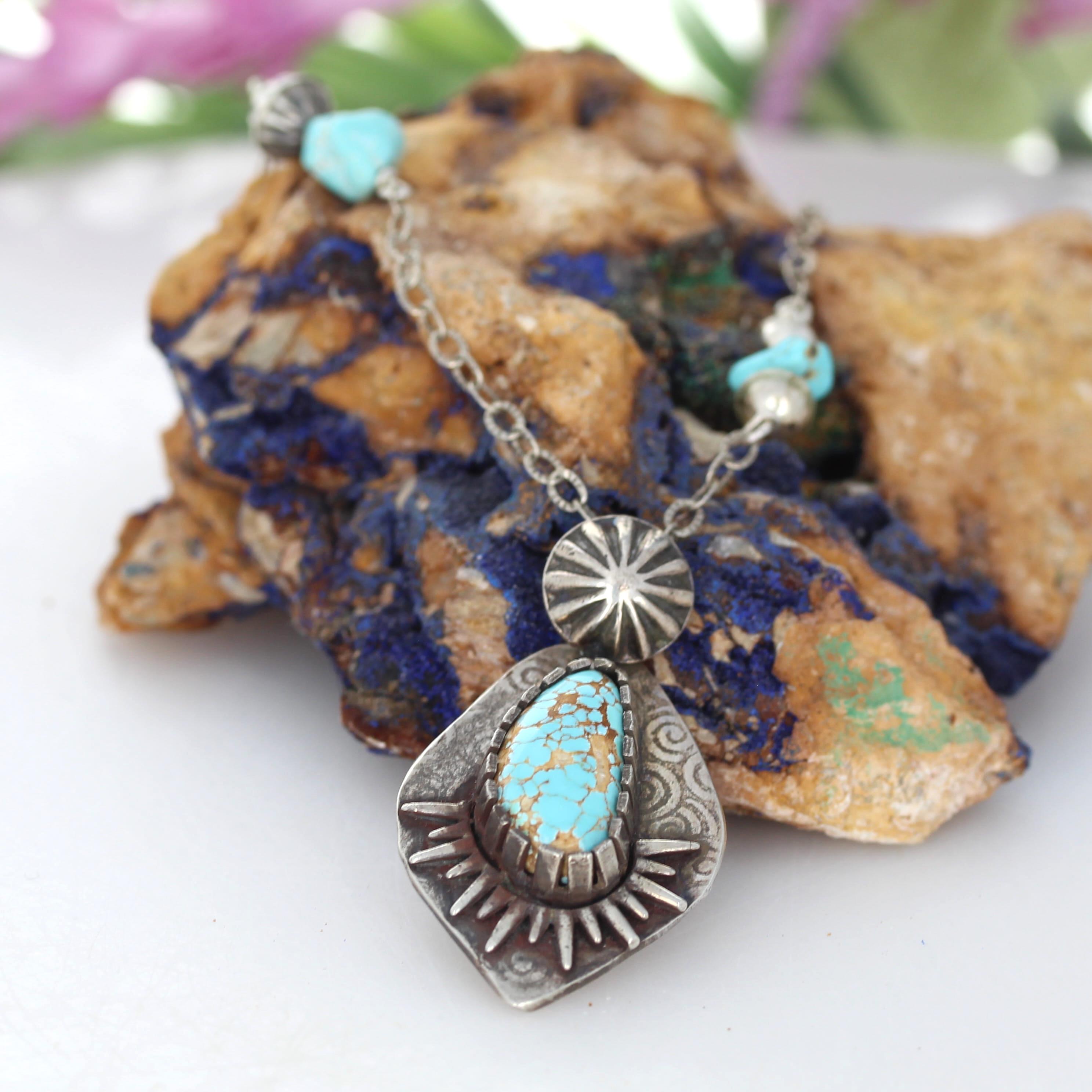 Gem Grade Lone Mountain Turquoise Pendant Necklace Sterling