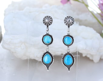 Pendientes Sonoran Rose Turquesa Poste Sunburst de 2 Piedras