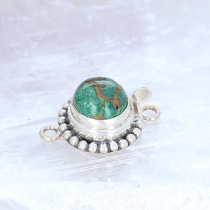 Cierre de cobre malacita, plata esterlina, 10 mm, diseño de bola redonda.