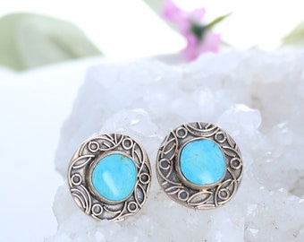 Pendientes de plata de ley AAA Kingman con turquesa, estilo poste, 14 mm