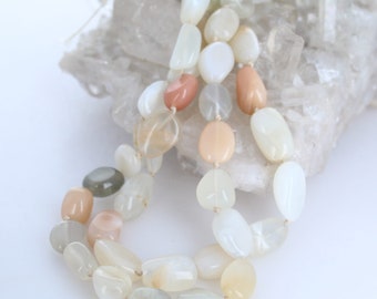 Perles de pierre de lune multicolores 16" 2 brins de pommes de terre