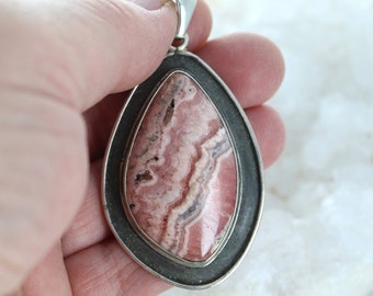 Sterling Rhodochrosite Pendant Free Form Shape