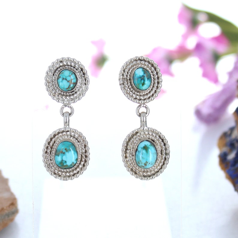 Sierra Nevada Turquoise Earrings Sterling Southwest Design 2 Stone image 3