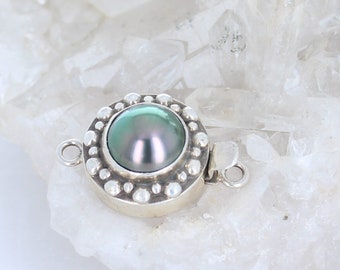 Black Mabe Pearl Clasp Textured Design 13.5mm Sterling