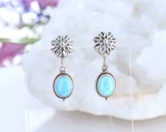 Sky Blue Campitos Turquoise Earrings Flower Posts Oval Stone