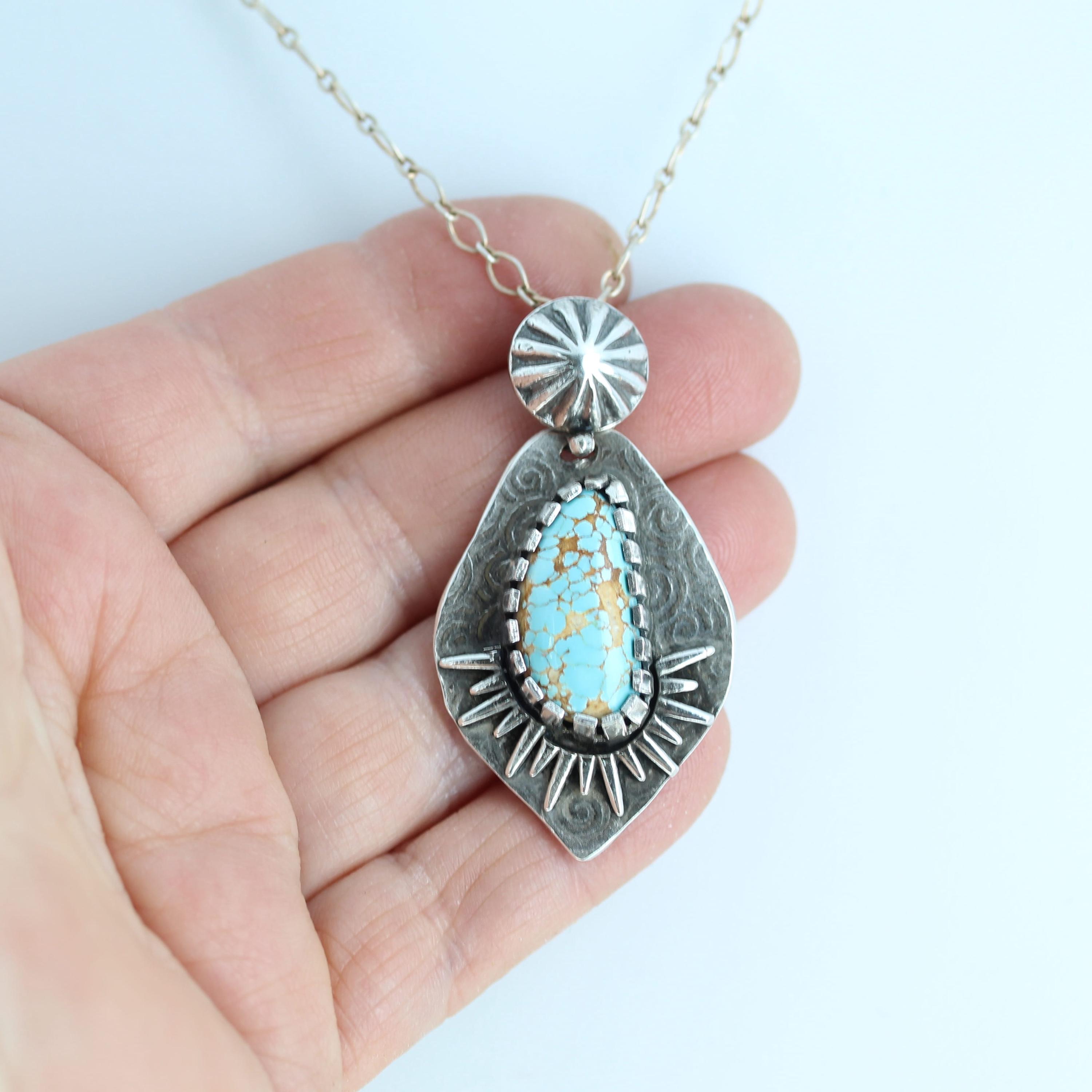 Gem Grade Lone Mountain Turquoise Pendant Necklace Sterling