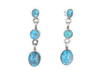 SONORAN BLUE Jay Turquoise Earrings Sterling 3 Stone Dangles