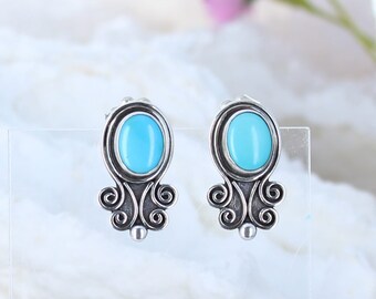 Sleeping Beauty Turquoise Earrings Posts Scroll Design