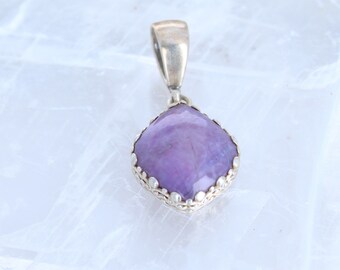 Sugilite Diamond Shape Pendant Royal Purple Sterling 16"