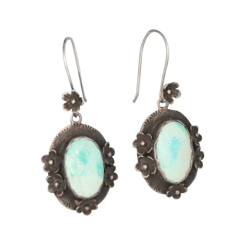 Exquisite CARICO LAKE TURQUOISE Earrings Floral Oxidized Design Handmade