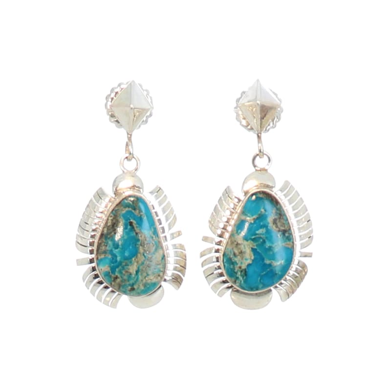 RARE BISBEE Turquoise Earrings Feathered Sterling Silver