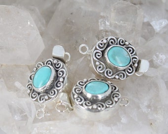 Carico Lake Turquoise Clasp Sterling Spiral Design Oval 10x8mm