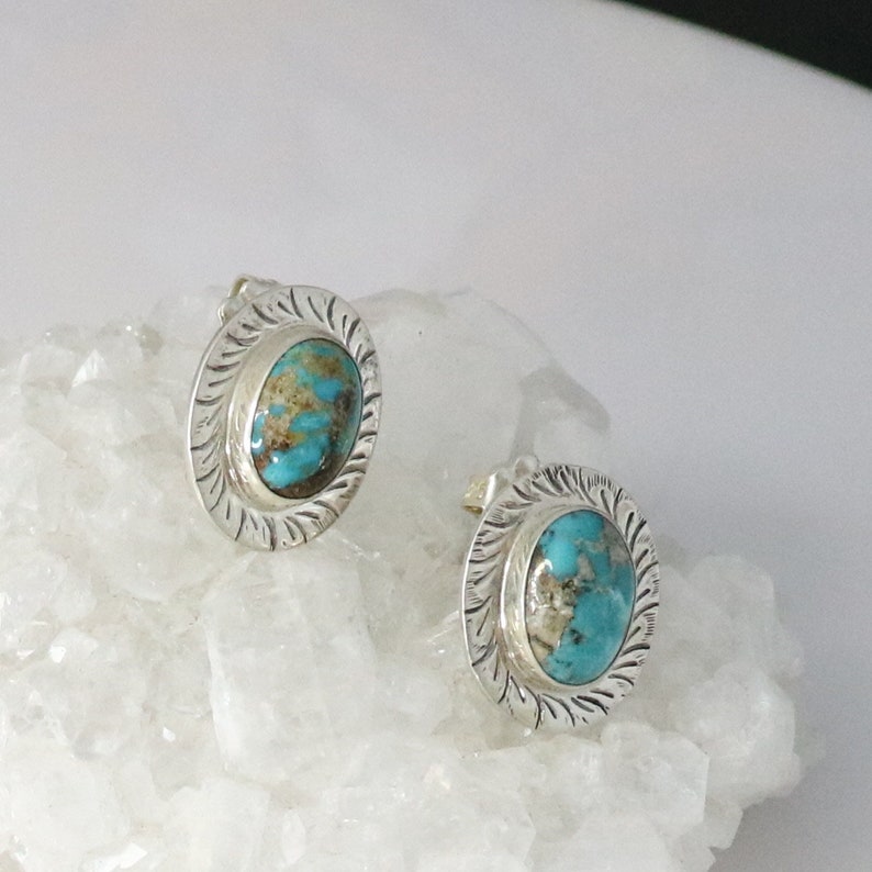 Armenian Turquoise Earrings Posts Aqua Golden Ovals