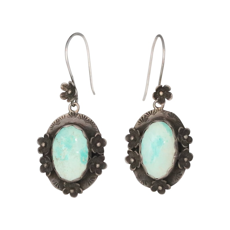 Exquisite CARICO LAKE TURQUOISE Earrings Floral Oxidized Design Handmade