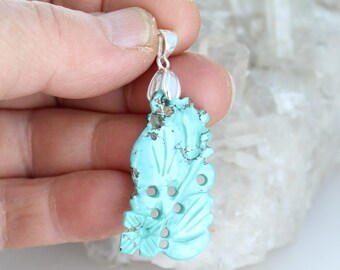 Hubei Sterling Turquoise Carved Pendant Sky Blue Gorgeous
