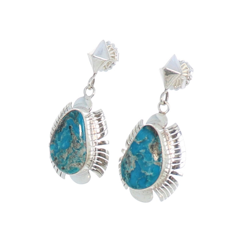 RARE BISBEE Turquoise Earrings Feathered Sterling Silver